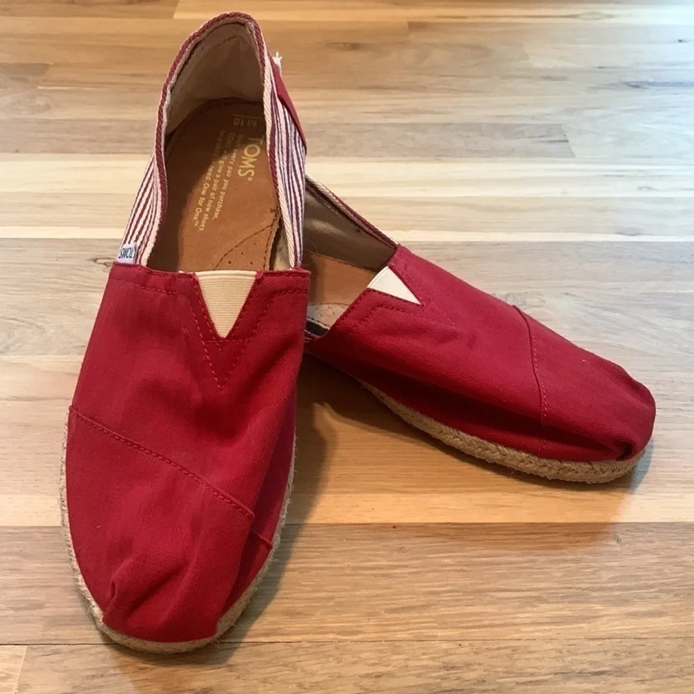 Toms Canvas Alpargata Rope Espadrille Slip-On Shoe Red w/ Stripes Women’s 10M